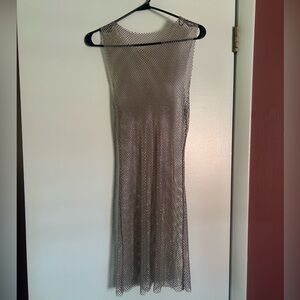ZARA RHINESTONE MESH DRESS Crystal Rainbow Size Small